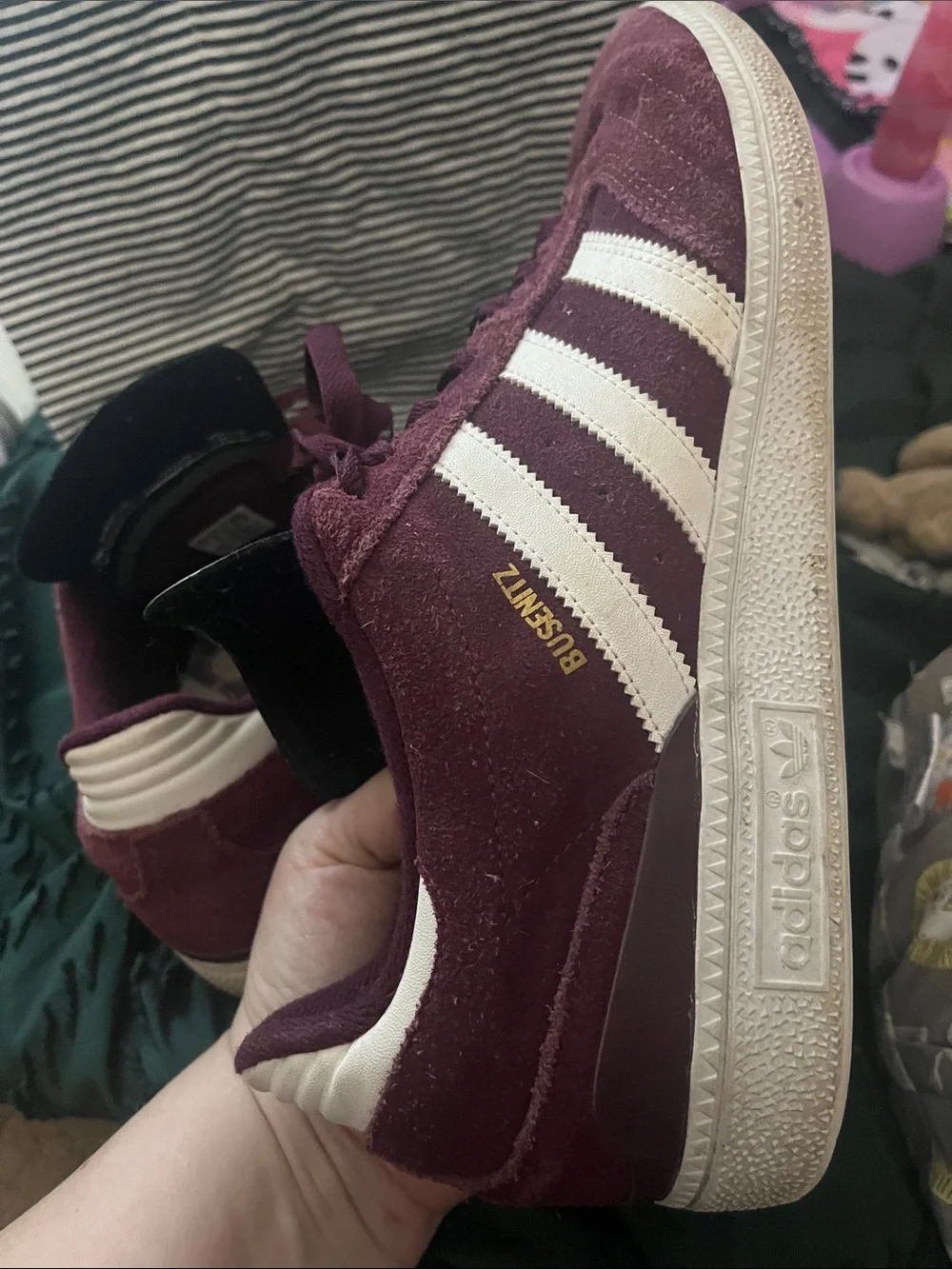Adidas Busenitz Pro Burgundy Suede Sneakers with White Stripes